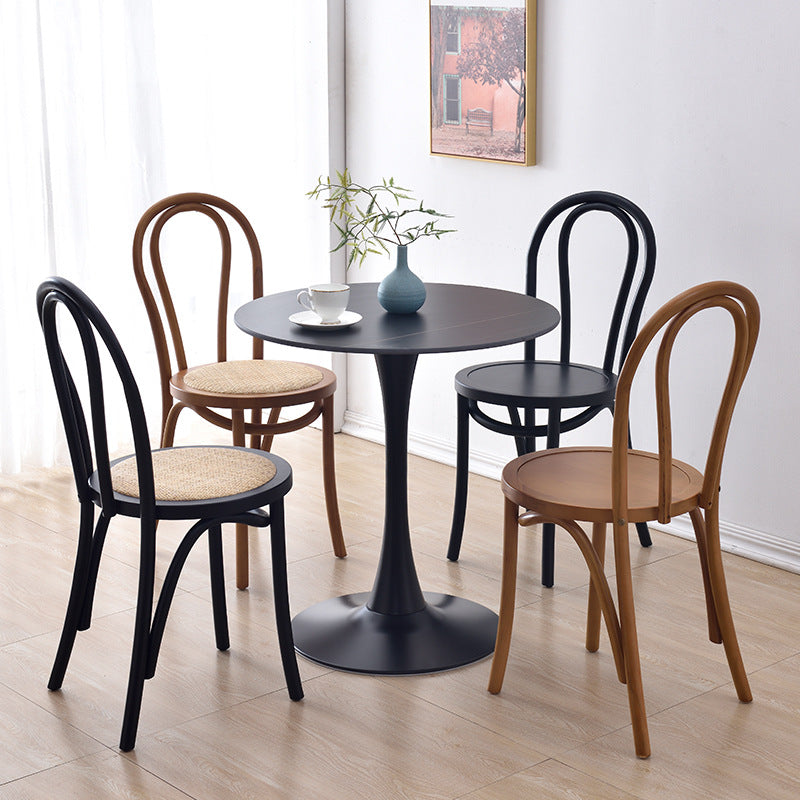 Retro Rattan Beech Metal Arched Dining Chair — Black / Wood