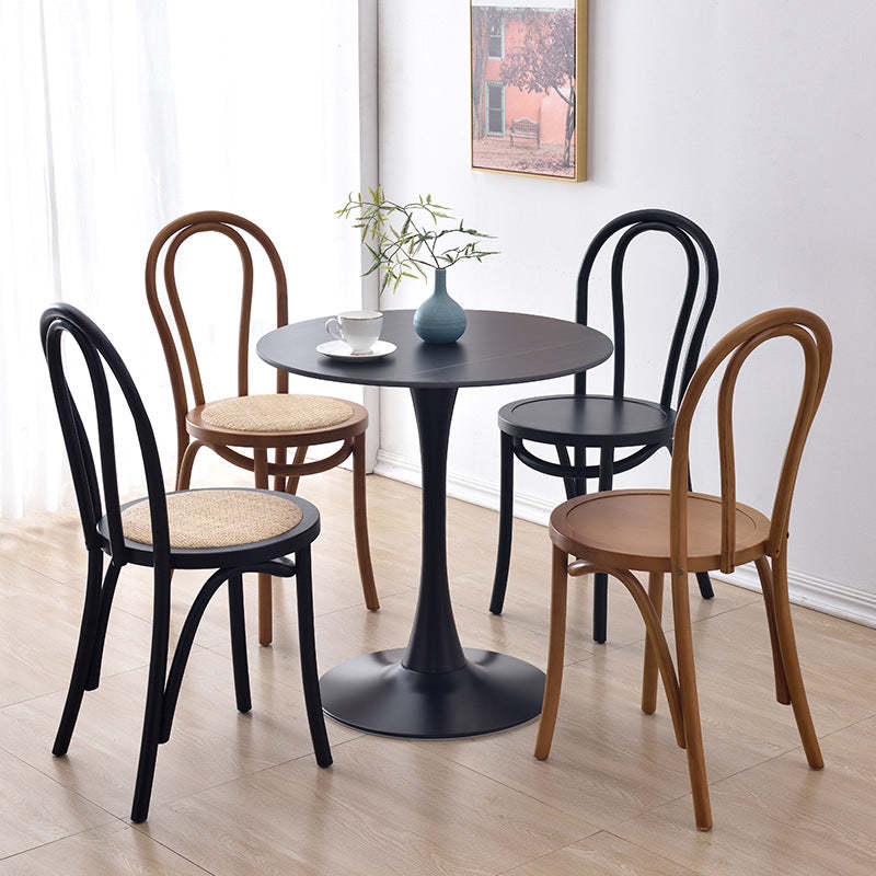 Retro Rattan Beech Metal Arched Dining Chair — Black / Wood