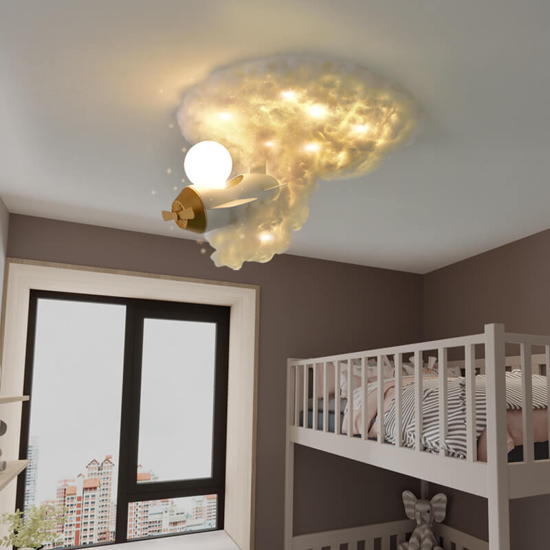 Modern Spray Airplane Cotton Kids Flush Ceiling Light