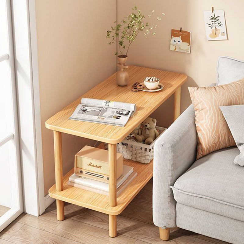 Japanese Wood Rectangular 3-Tier End Table