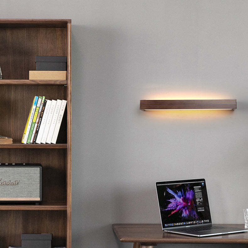 Chinese Striped Wood Cuboid LED Vanity Sconce — Warm Light (3000K) / 220V-240V For UK/AU