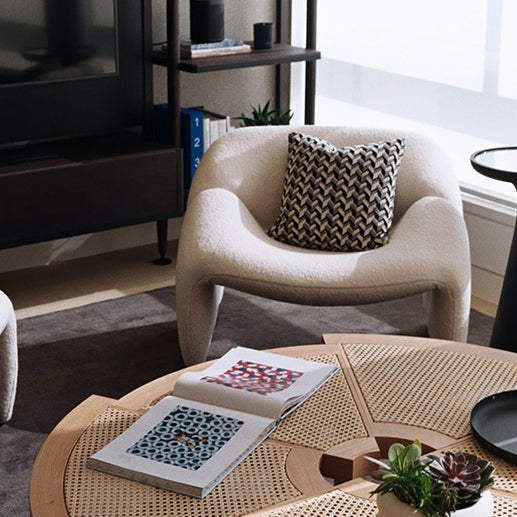 Scandinavian Curved Stainless Steel Lambswool Accent Chair — Lambswool - Ginger
