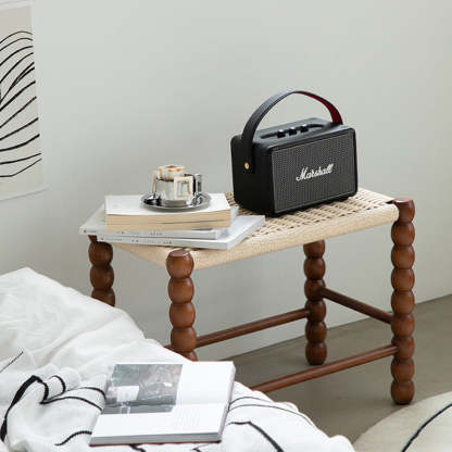 Chinese Woven Gourd Wooden Footstool — Wood Color