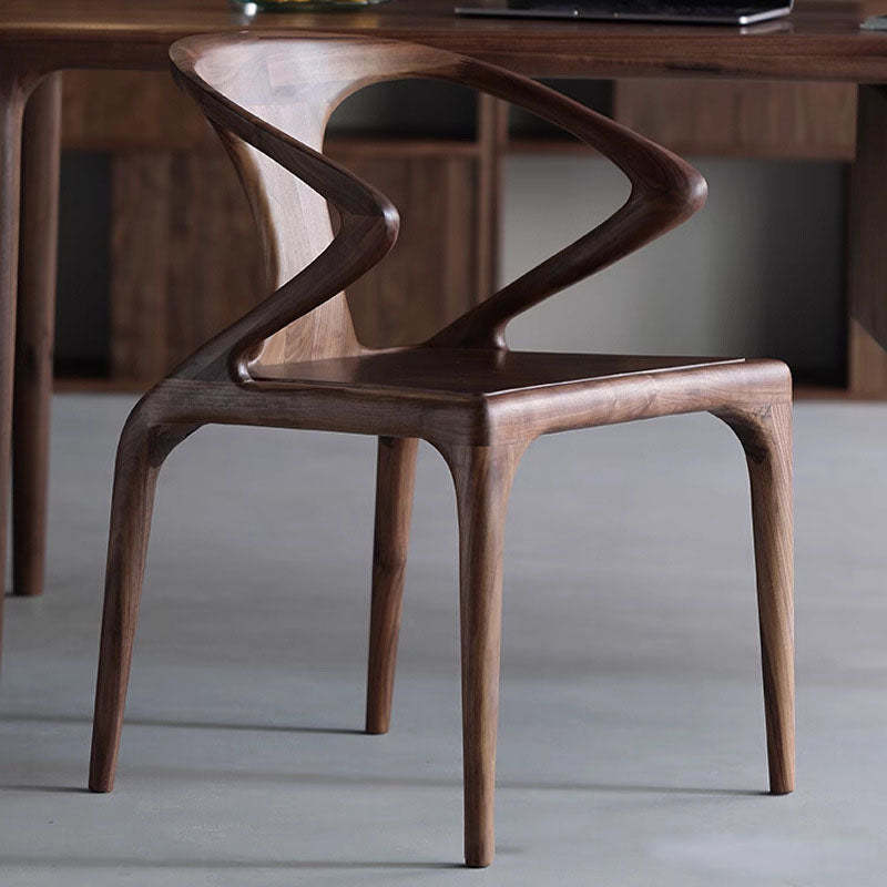 Traditional Chinese Walnut Curved Dining Chair — C