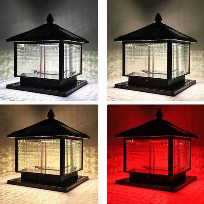 Retro Square Die-Cast Aluminum Glass Solar Column Light — A / Solar