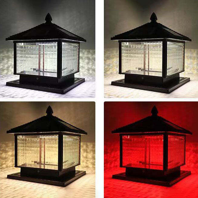 Retro Square Die-Cast Aluminum Glass Solar Column Light — A / Solar