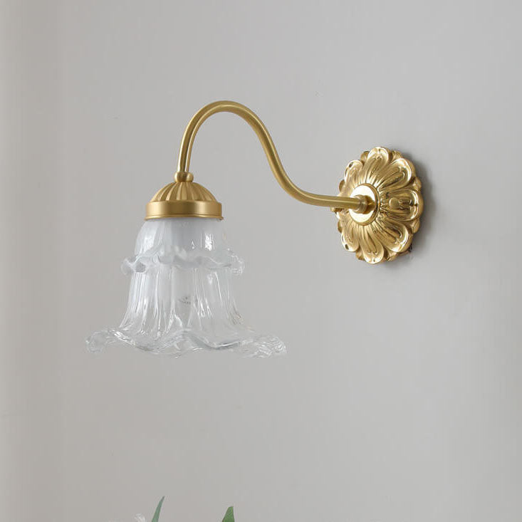 French Glass Flower Copper Wall Sconce