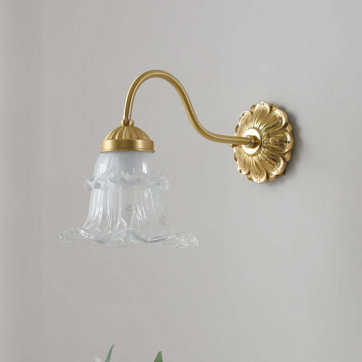 French Glass Flower Copper Wall Sconce