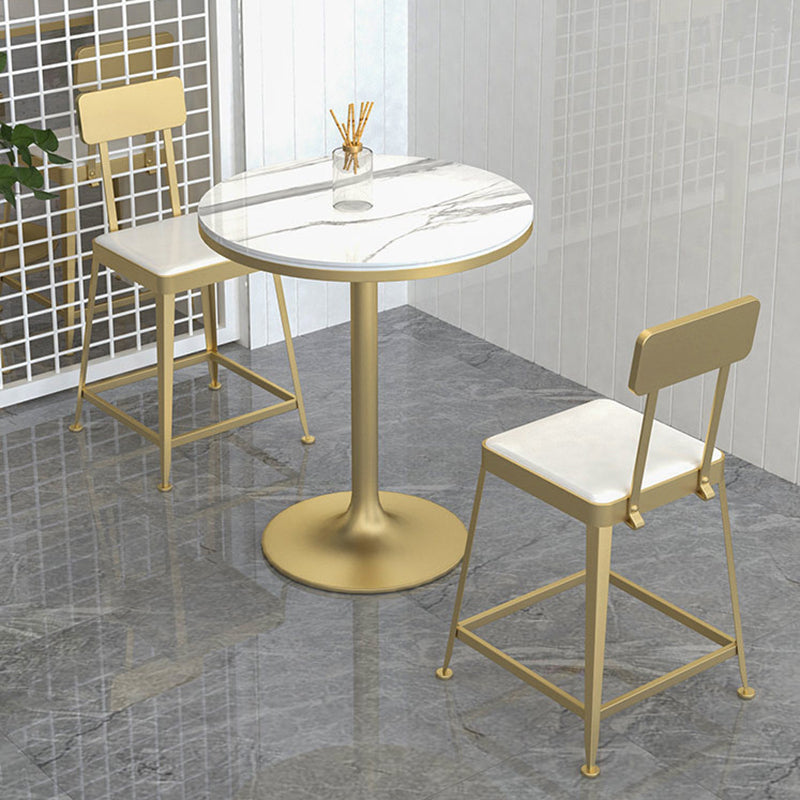 Minimalist Leather Iron Bar Stool — Short - Silver Frame