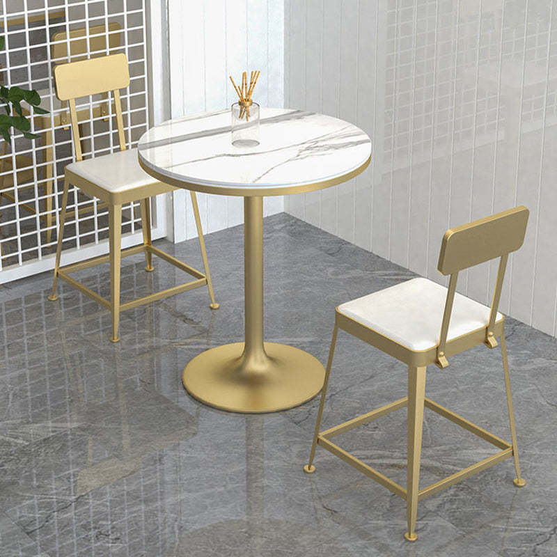 Minimalist Leather Iron Bar Stool — Short - Silver Frame