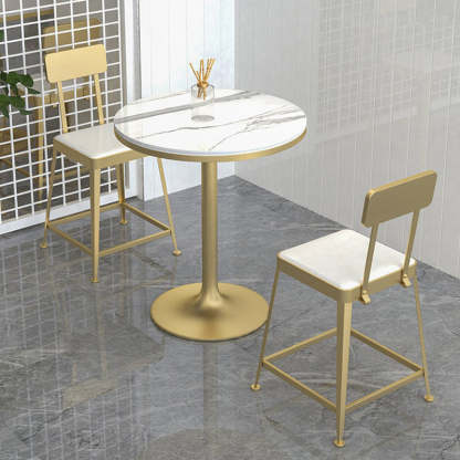 Minimalist Leather Iron Bar Stool — Short - Silver Frame