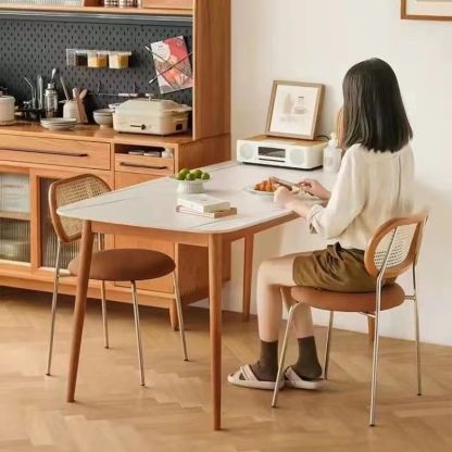 Vintage Wood Metal Leather Dining Chair