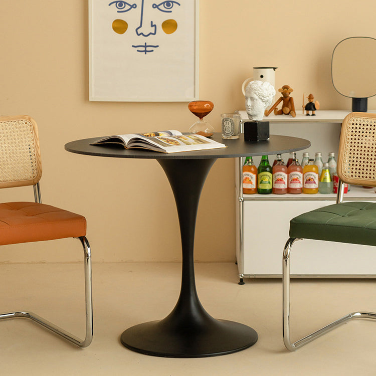 Minimalist Round Slate Wood Coffee Table — Brown