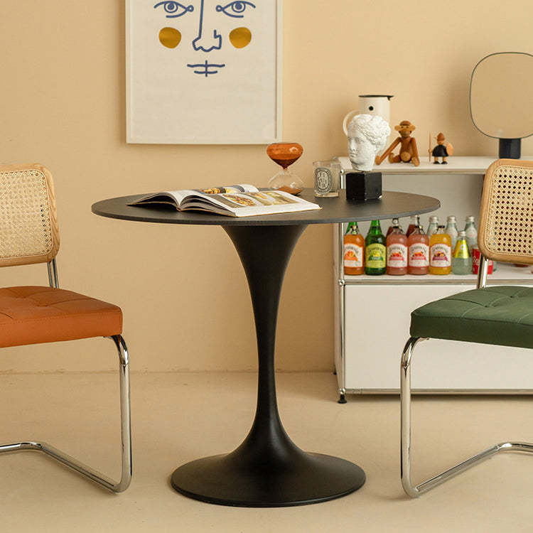 Minimalist Round Slate Wood Coffee Table — Brown