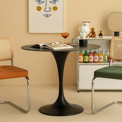 Minimalist Round Slate Wood Coffee Table — Brown