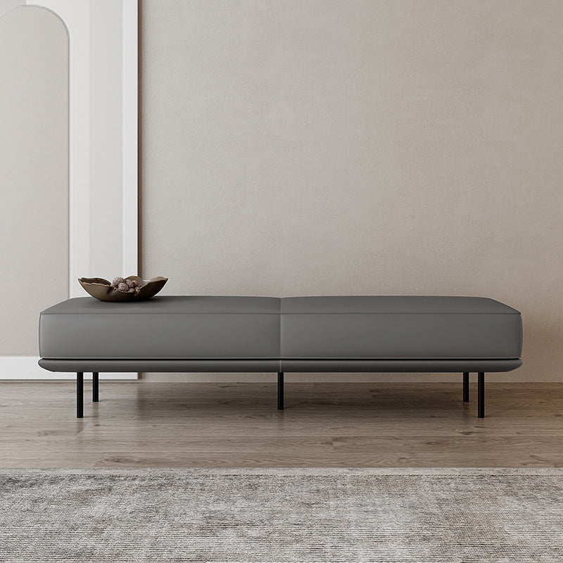 Minimalist Microfiber Leather Wood Rectangular Low Stool