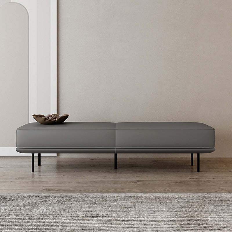 Minimalist Microfiber Leather Wood Rectangular Low Stool — Microfiber Leather / Khaki