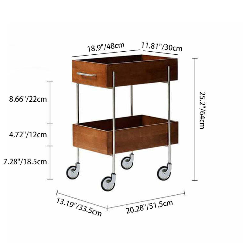 Retro Wood Stainless Steel Movable Side Table