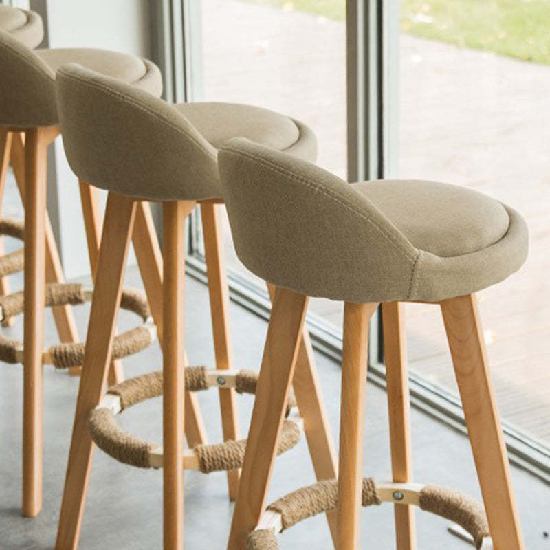 Vintage Round Fabric Wood Swivel Bar Stool