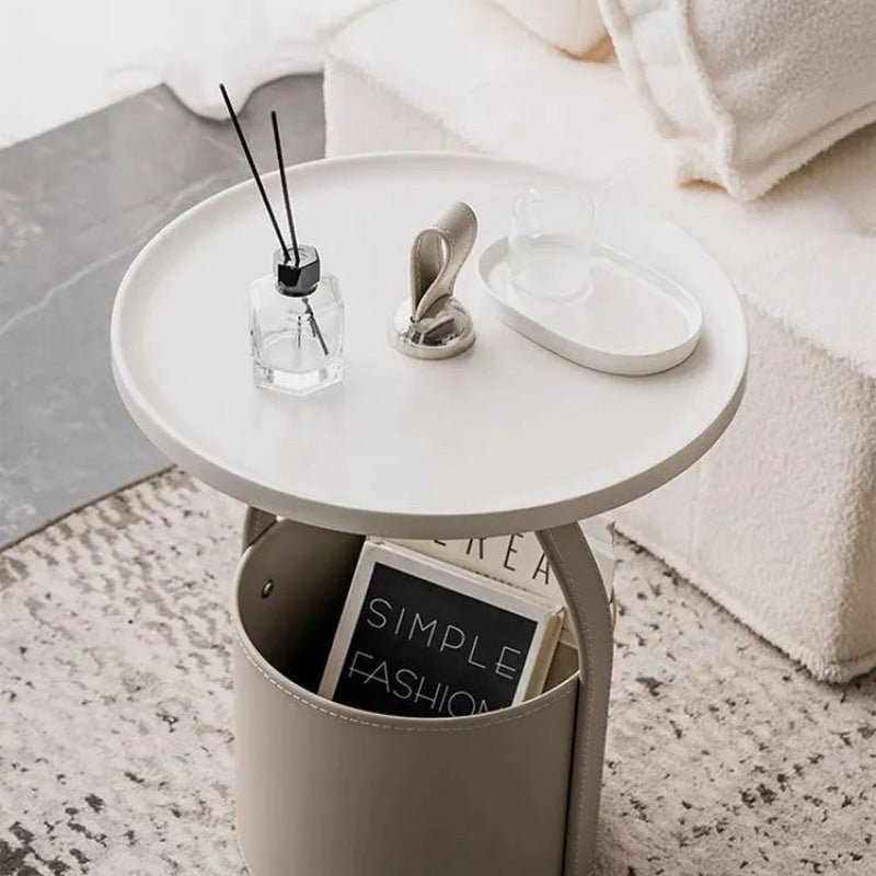 Contemporary Barrel Leather Steel Coffee Table — Brown