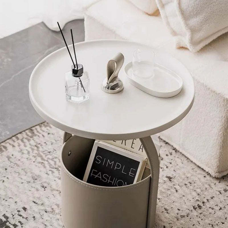 Contemporary Barrel Leather Steel Coffee Table — Brown