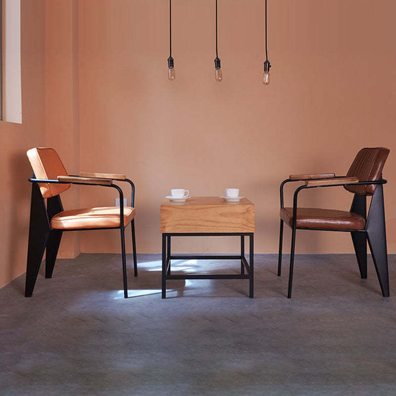 Industrial Leather Metal Wood Dining Chair