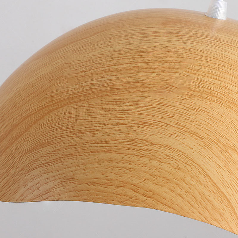 Scandinavian Wood Grain Iron Dome Wave LED Pendant Light
