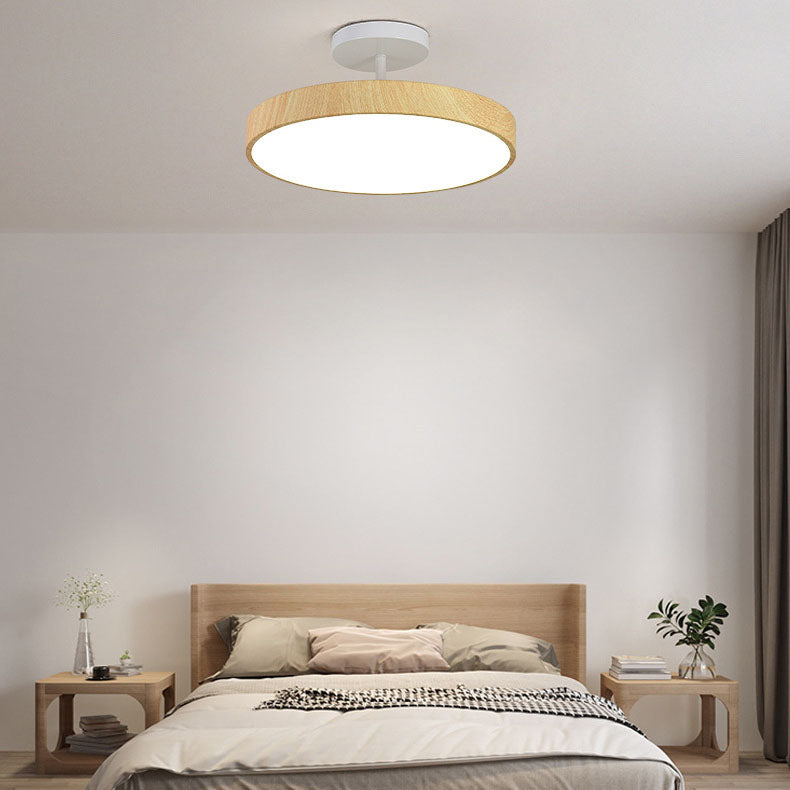 Japanese Wabi-Sabi Wood Grain Round LED Semi-Flush Light