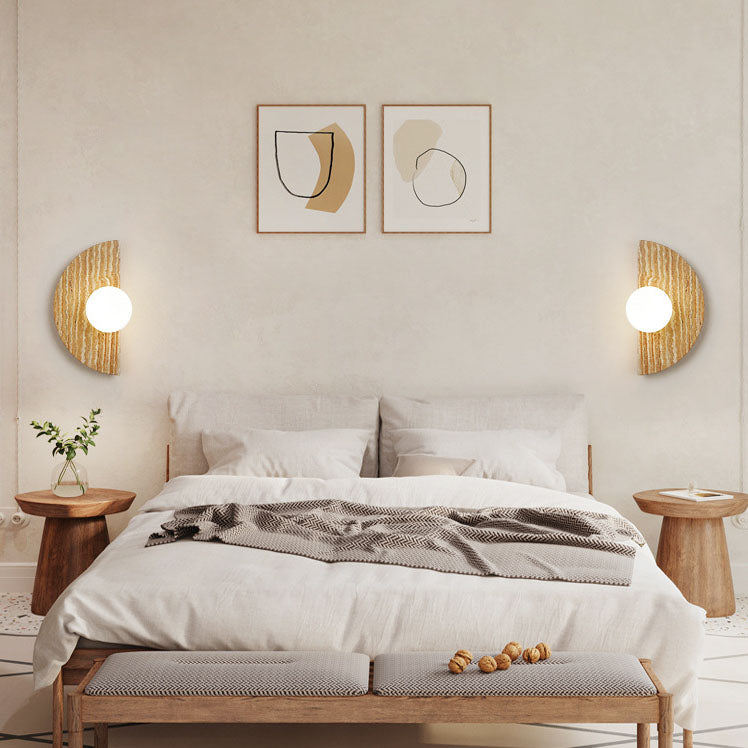 Japanese Wabi-Sabi Semi-Circular Stone Glass Sconce