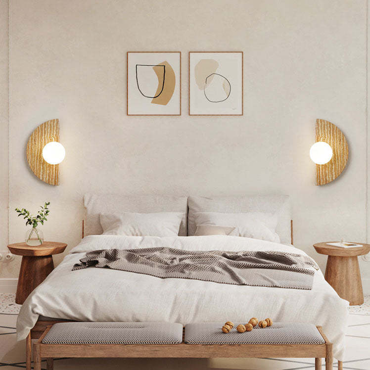 Japanese Wabi-Sabi Semi-Circular Stone Glass Sconce