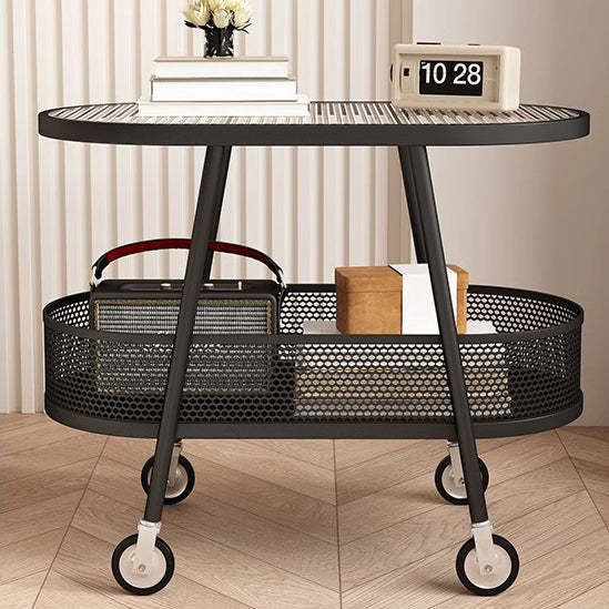 Modern Elliptical Glass Iron 2-Tier End Table — C / Beige