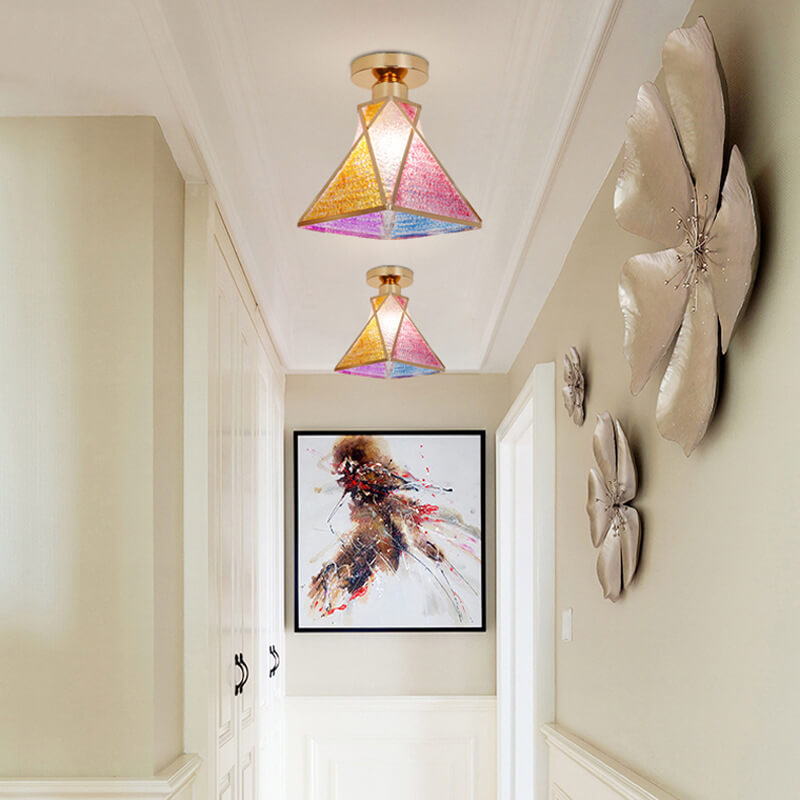 European Glass Gold Semi-Flush Ceiling Light