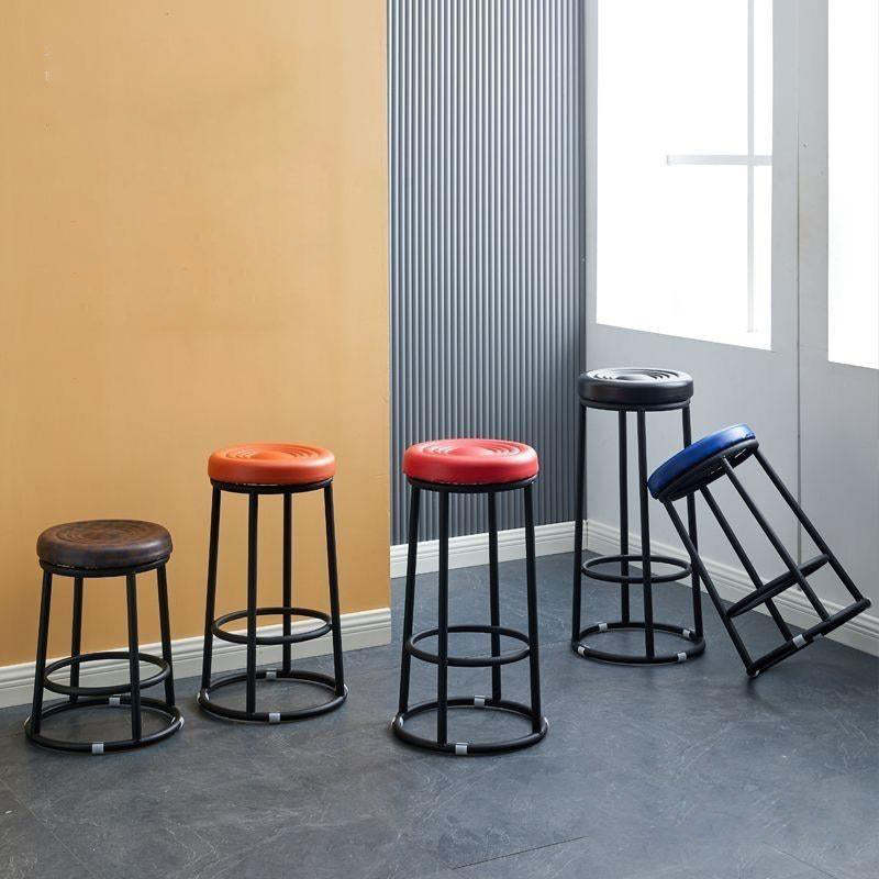 Modern Leather Steel Cotton Round Bar Stool