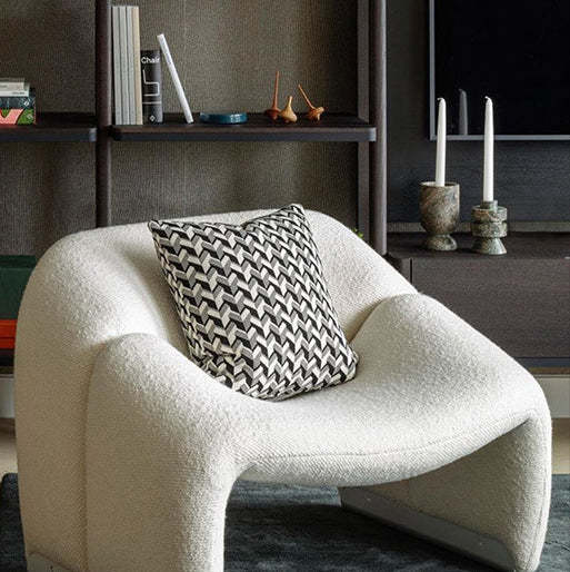 Scandinavian Curved Stainless Steel Lambswool Accent Chair — Lambswool - Pink