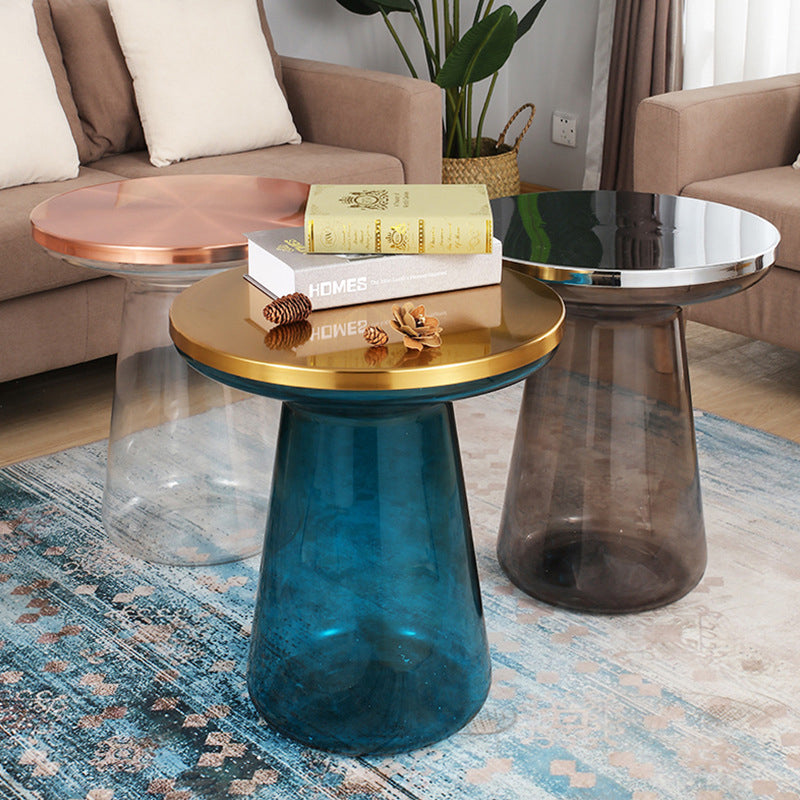 Contemporary Glass Metal Round Coffee Table 1-Cabinet