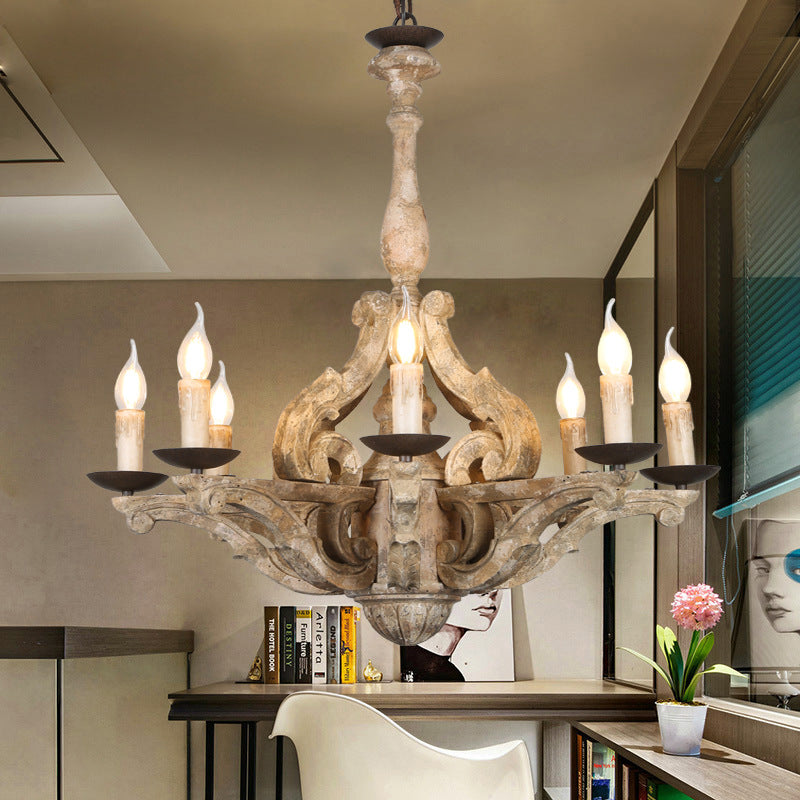 European Rustic Solid Wood 8-Light Chandelier