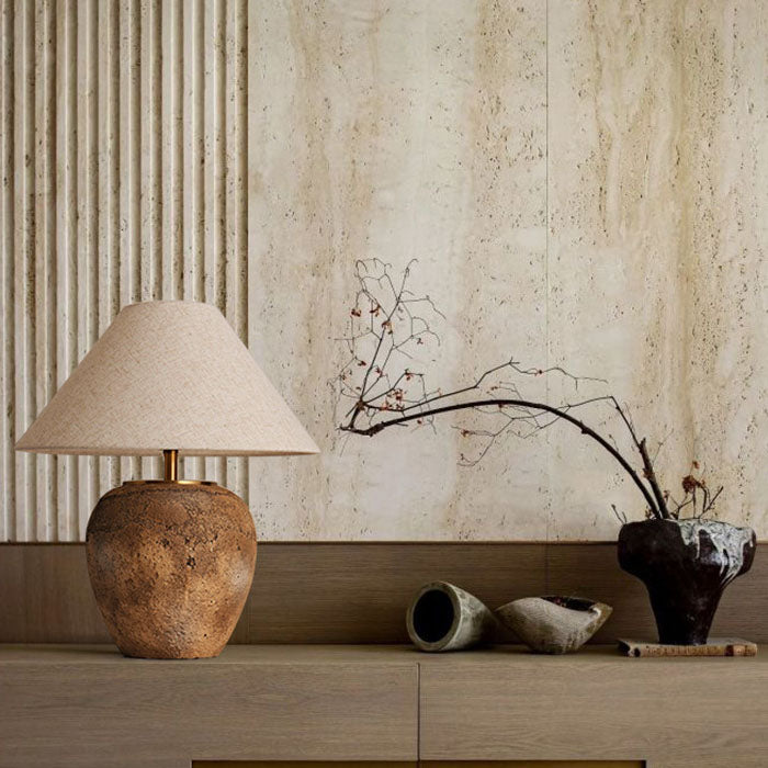 Shabby Chic Cone Fabric Ceramic Jar Table Lamp