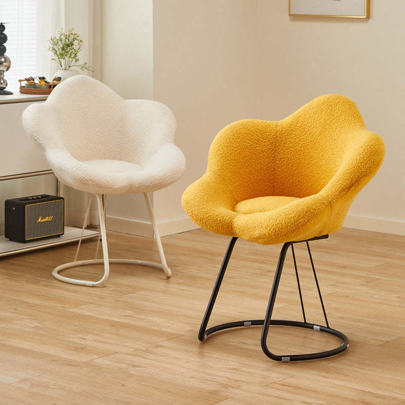 Contemporary Petal Velvet Arc-Metal-Leg Vanity Stool — Purple Seat + White Legs