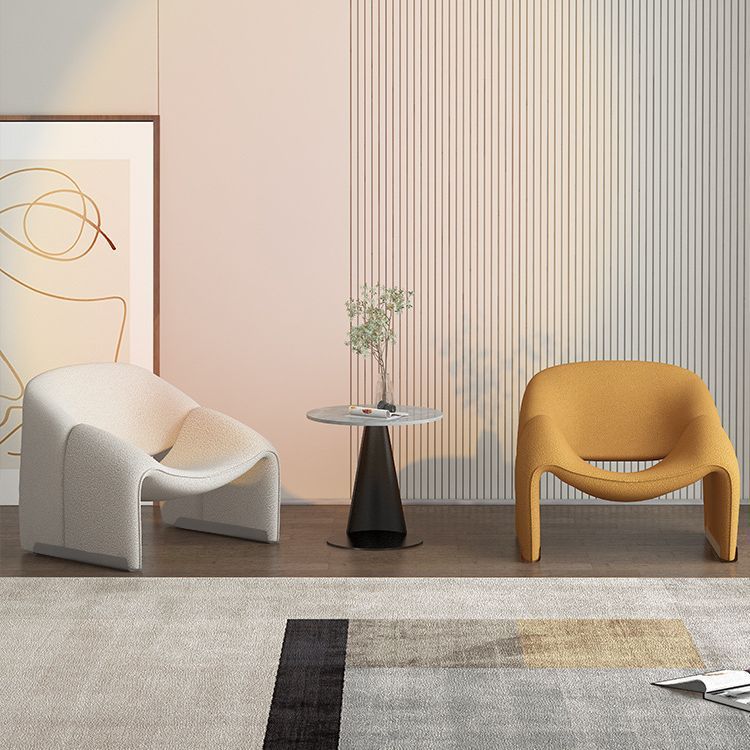 Scandinavian Curved Stainless Steel Lambswool Accent Chair