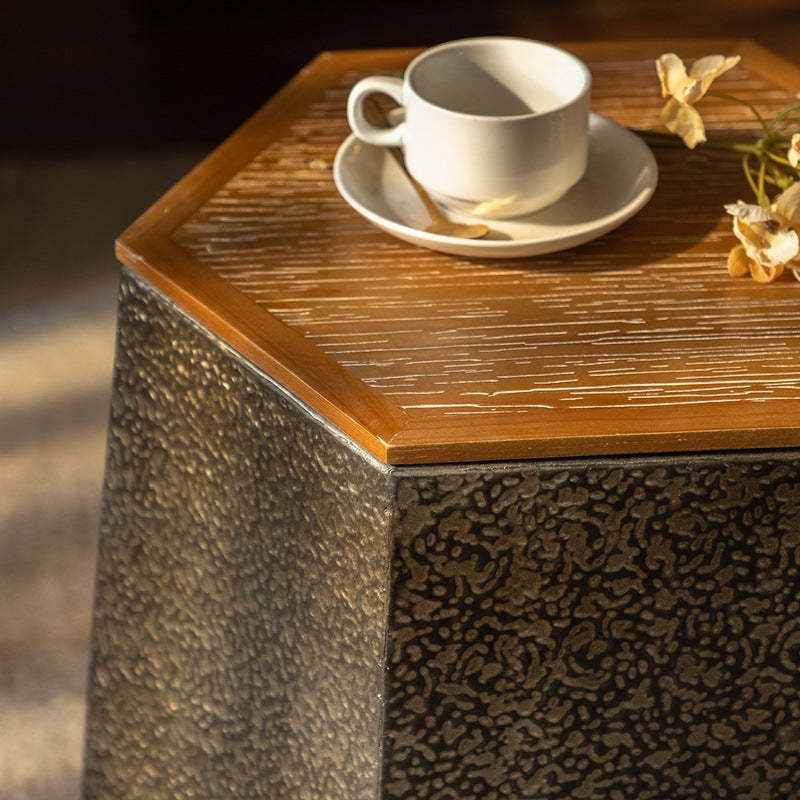 Retro Polygon Iron Pine Coffee Table