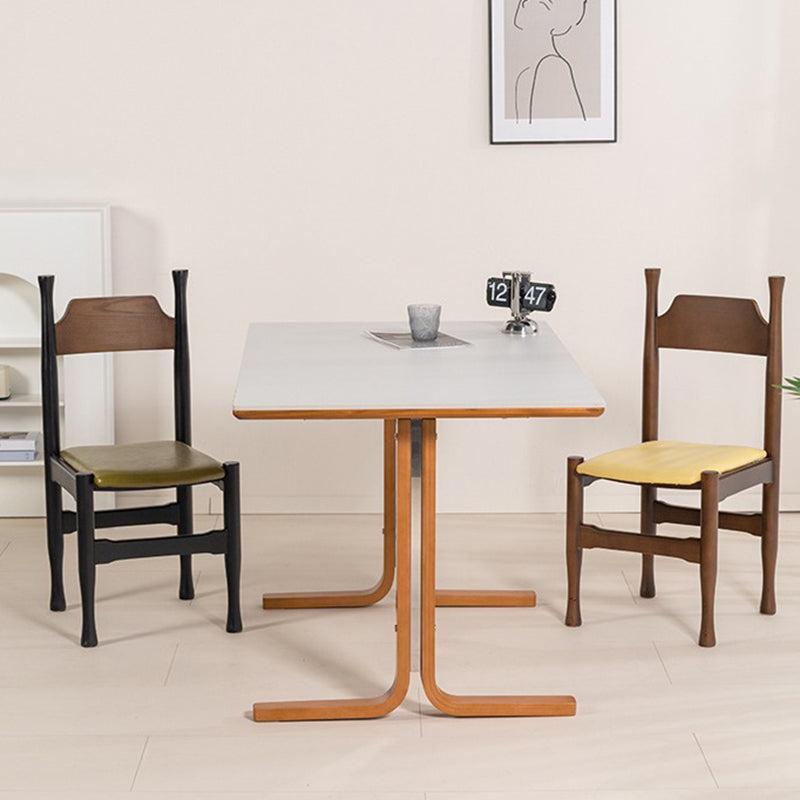 Retro Curved Leg Slate Wood Iron Dining Table