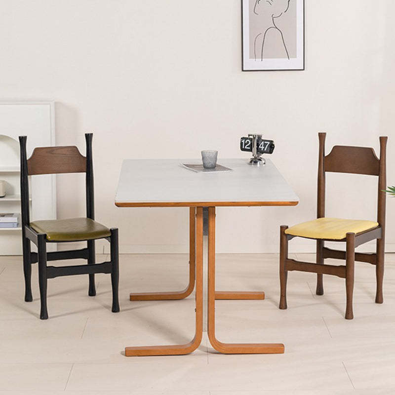 Retro Curved Leg Slate Wood Iron Dining Table