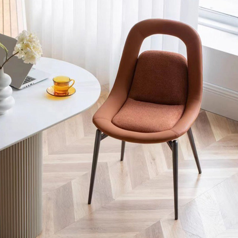 Scandinavian Curved Leather Tapered Leg Dining Chair