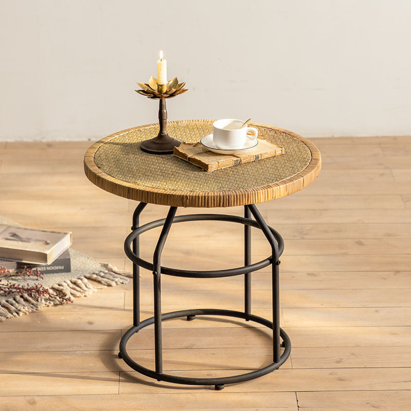 Japanese Round Rattan Iron Coffee Table