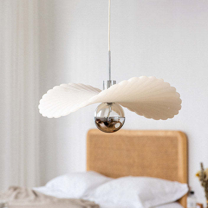Modern Art Deco Cream Pleated Lotus Leaf Pendant