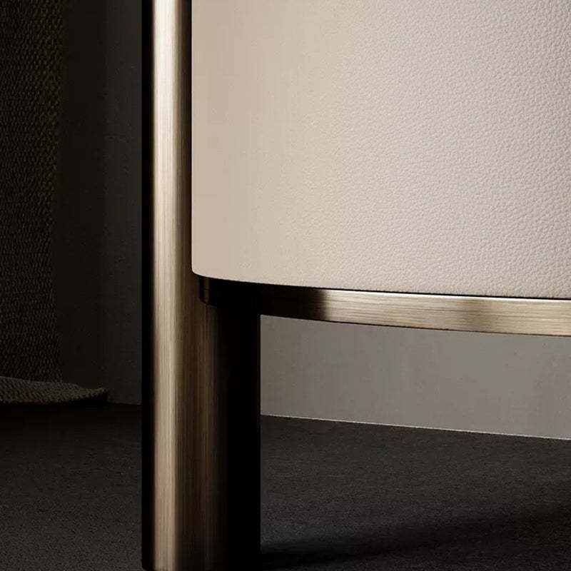 Modern Marble Solid Wood Round Nightstand 2-Drawer