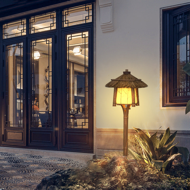 Traditional Rustic Bamboo Steel LED Outdoor Landscape Light