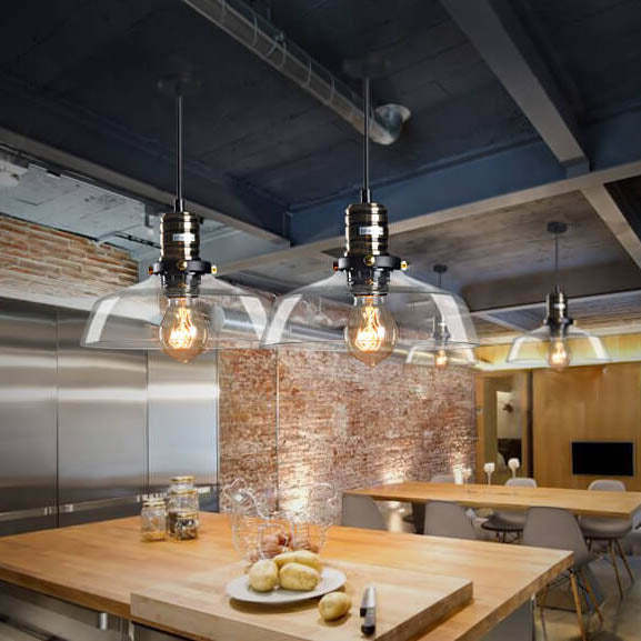 Industrial Transparent Glass Bowl Pendant Light