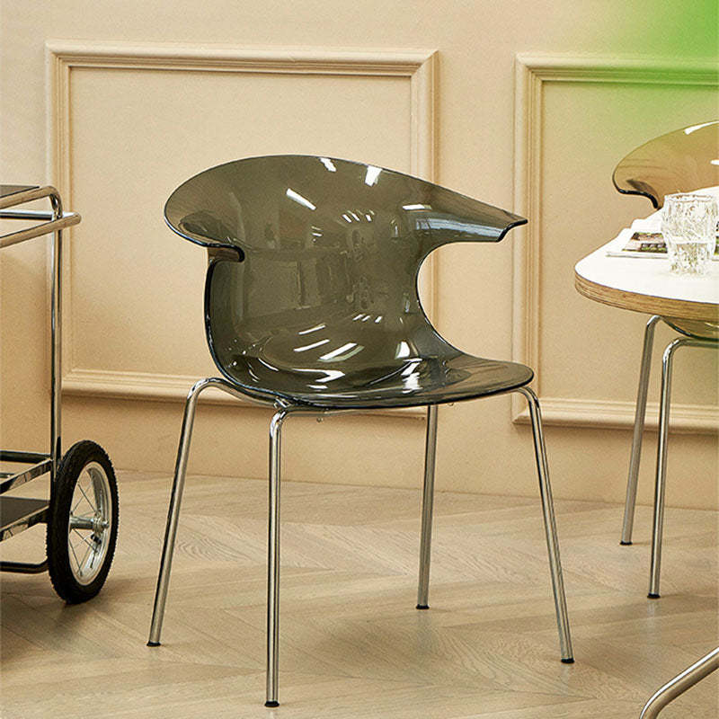 Minimalist Curved Plastic Metal Dining Chair — Gray