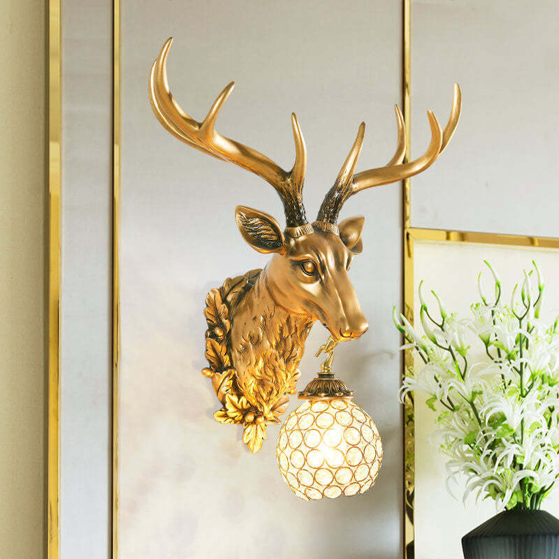 European Retro Deer Head Resin Sconce